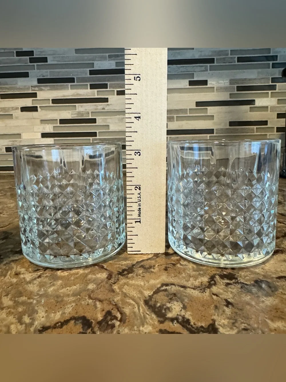 Ikea FRASERA Glasses Whiskey Cocktail Rocks Old Fashioned Diamond Clear Set of 2